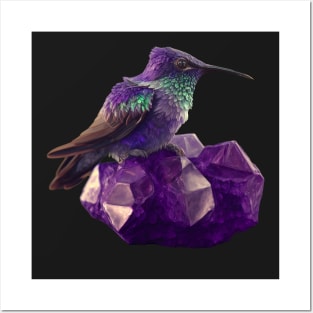 Hummingbird and Amethyst Crystal Posters and Art